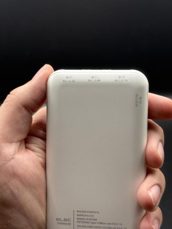 Elec 10,000mah Fast Charging Power Bank – White | Dual Type-a & Type-c Output | With Box