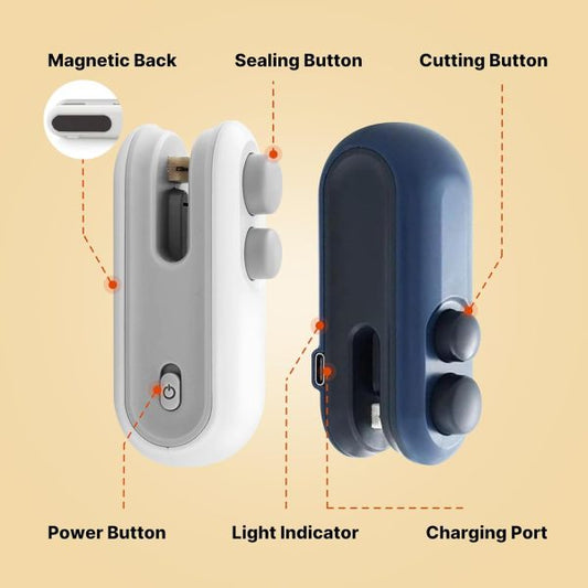2-in-1 USB Rechargeable Mini Seal Machine – Portable Handheld Magnetic Heat Sealer & Cutter for Food, Snacks, Chips, Plastic Bags | Vacuum Bag Sealing Machine for Fresh Storage & Packing | Pocket Size Heat Sealing Tool ( Random Color)